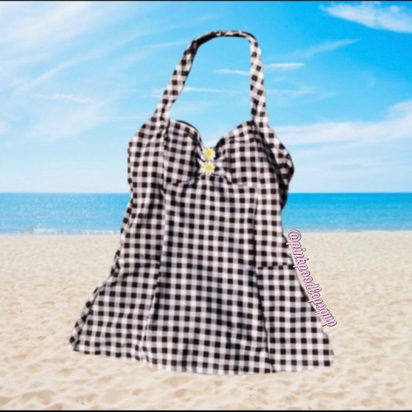 Betsey Johnson B&W Gingham Retro Bathing Suit NWT - Picture 2 of 14
